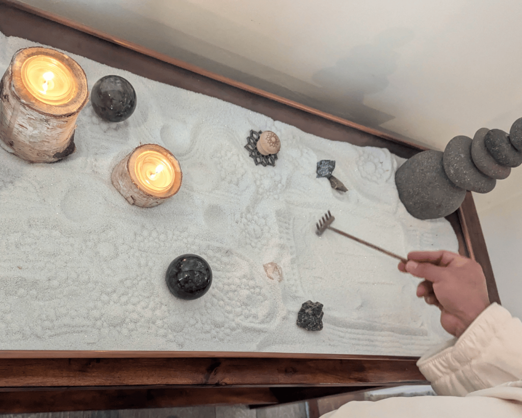 This image features my husband honoring winter's call to rest by playing with meditative pieces.